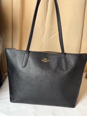 Coach Black Leather Tote with Gold Hardware